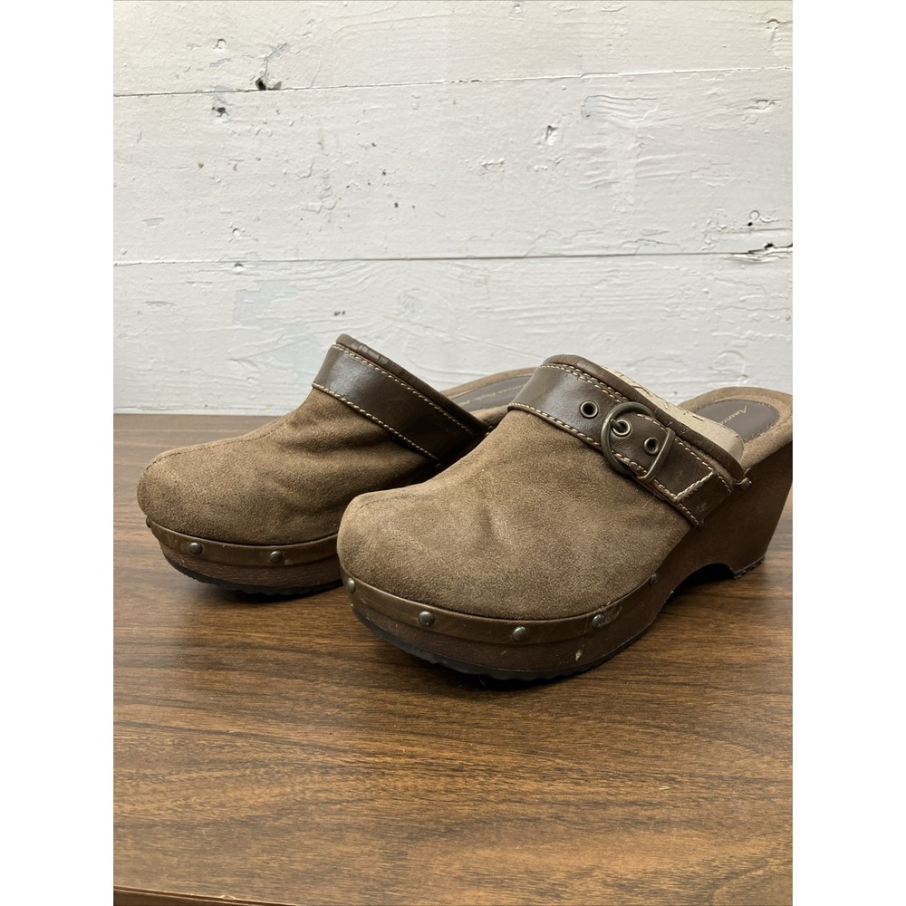 Y2K American Eagle Brown Suede Clogs With Buckle Detail Size 7 1/2
